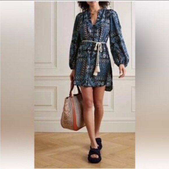 NWT Ulla Johnson Nerissa Belted Coverup Mini Dress in Azure Sz L - Picture 1 of 12